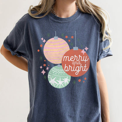 Merry And Bright, Pastel, Christmas Ornaments, Comfort Colors, Tshirt