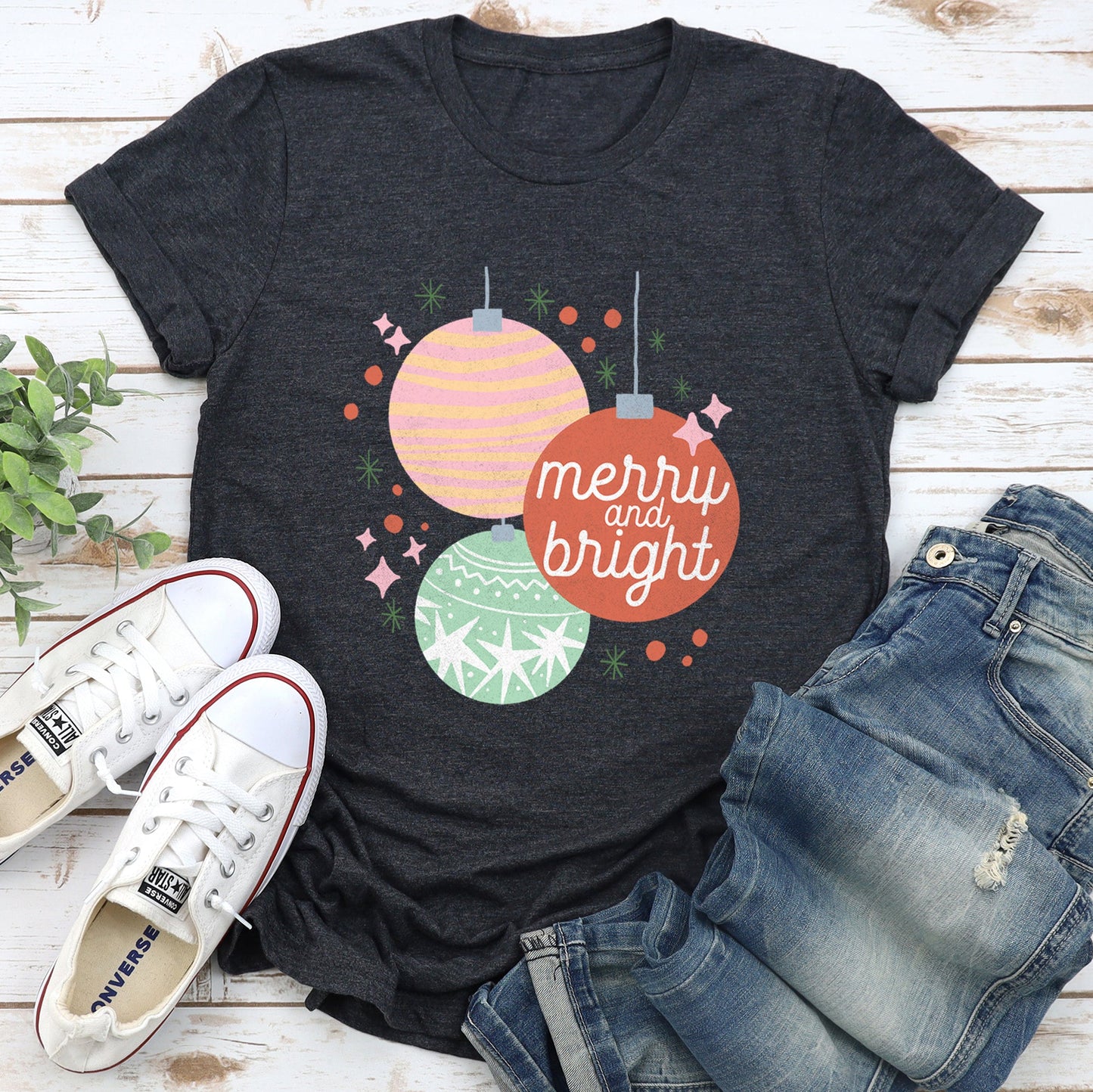 Merry And Bright, Pastel, Christmas Ornaments Super Soft Tees