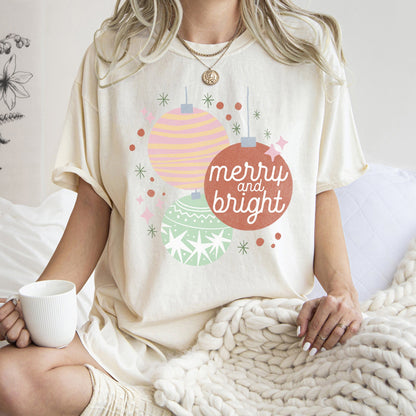 Merry And Bright, Pastel, Christmas Ornaments, Comfort Colors, Tshirt