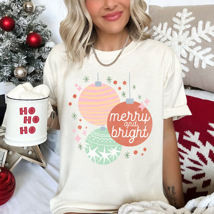 Merry And Bright, Pastel, Christmas Ornaments, Comfort Colors, Tshirt