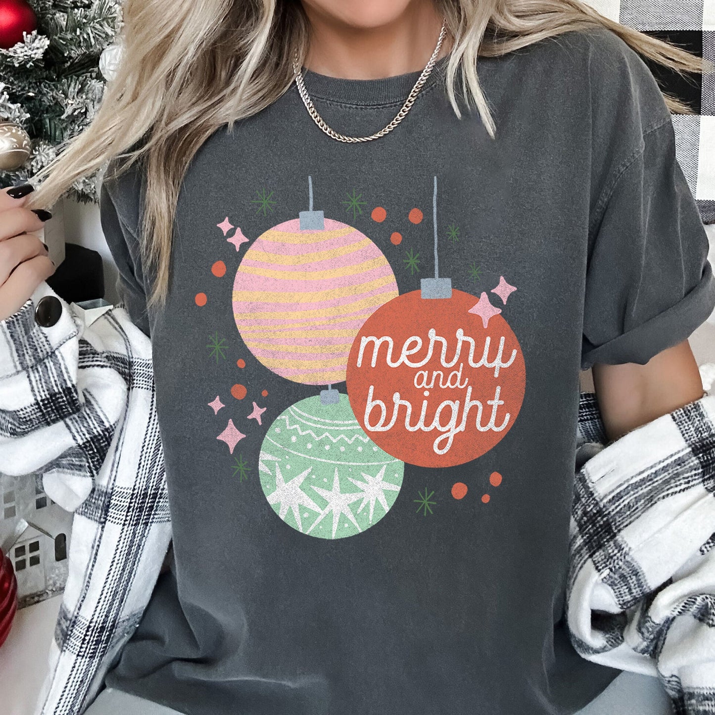 Merry And Bright, Pastel, Christmas Ornaments, Comfort Colors, Tshirt