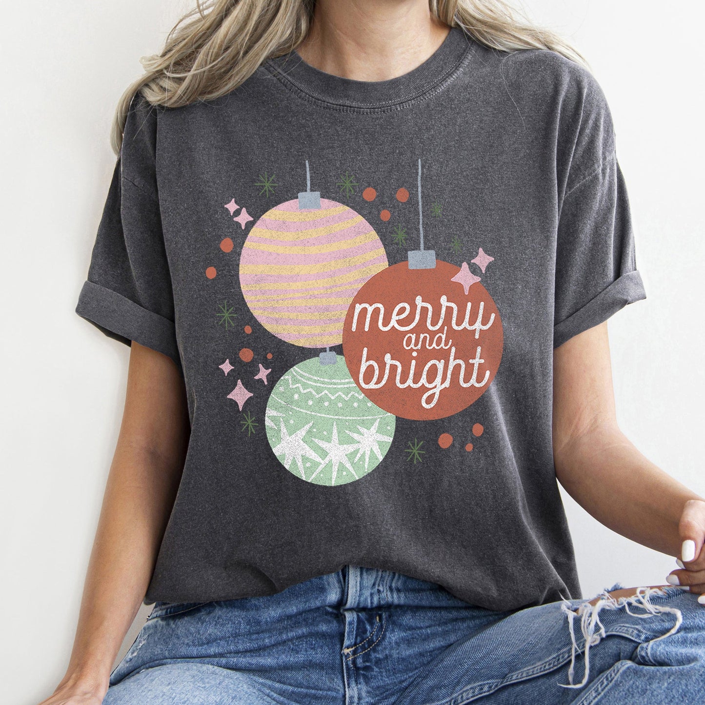 Merry And Bright, Pastel, Christmas Ornaments, Comfort Colors, Tshirt