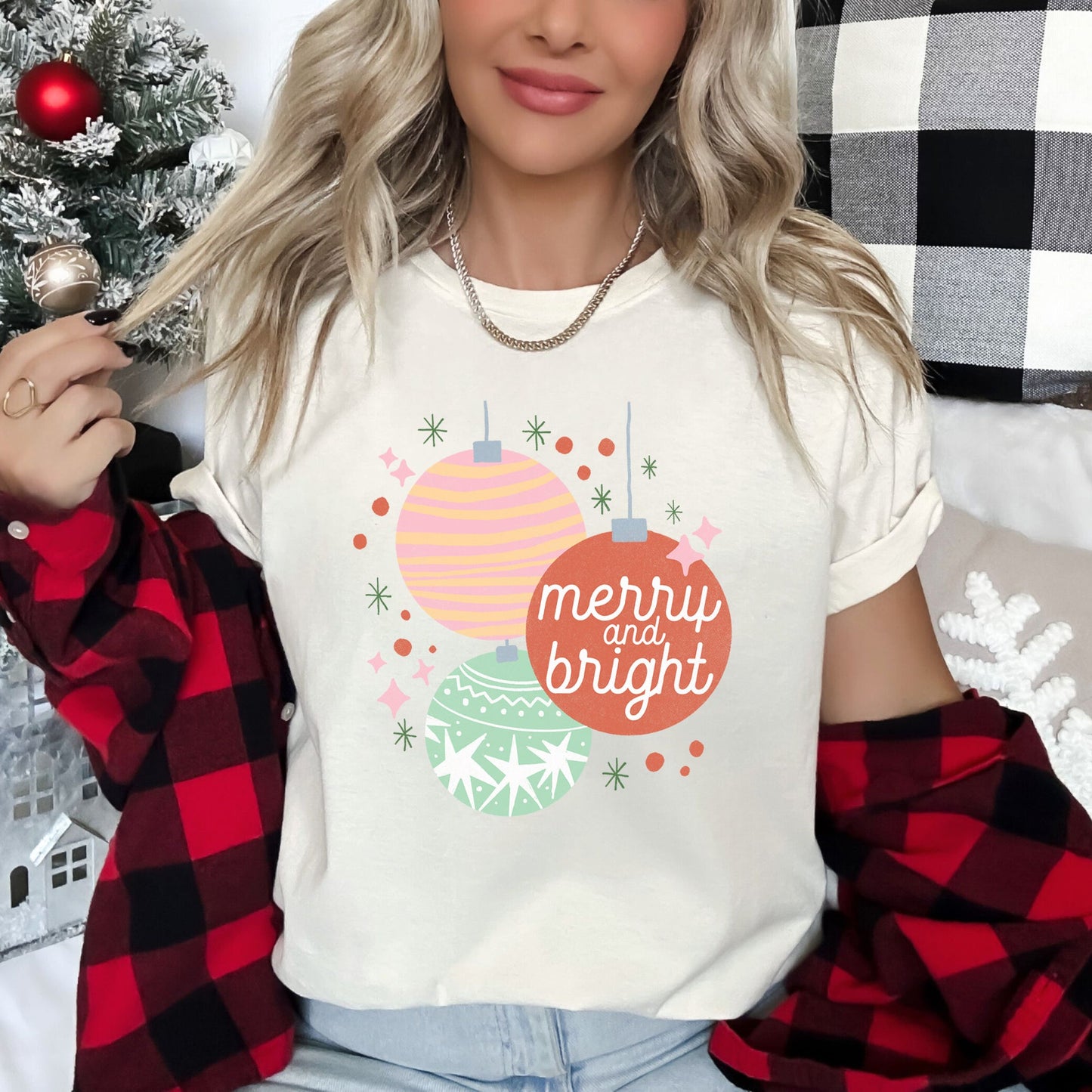 Merry And Bright, Pastel, Christmas Ornaments Super Soft Tees
