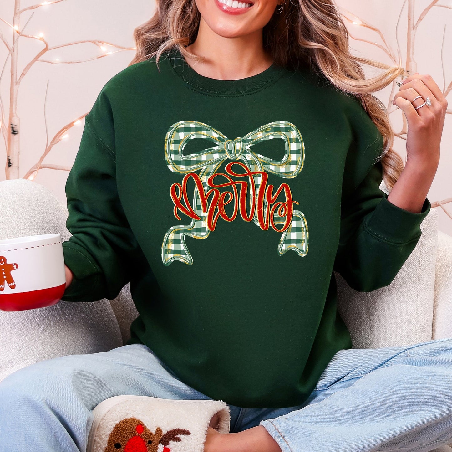 Merry Bow, Christmas Ribbon, Retro, Santa Sweatshirt