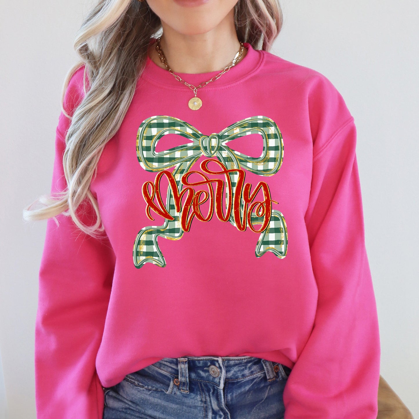 Merry Bow, Christmas Ribbon, Retro, Santa Sweatshirt