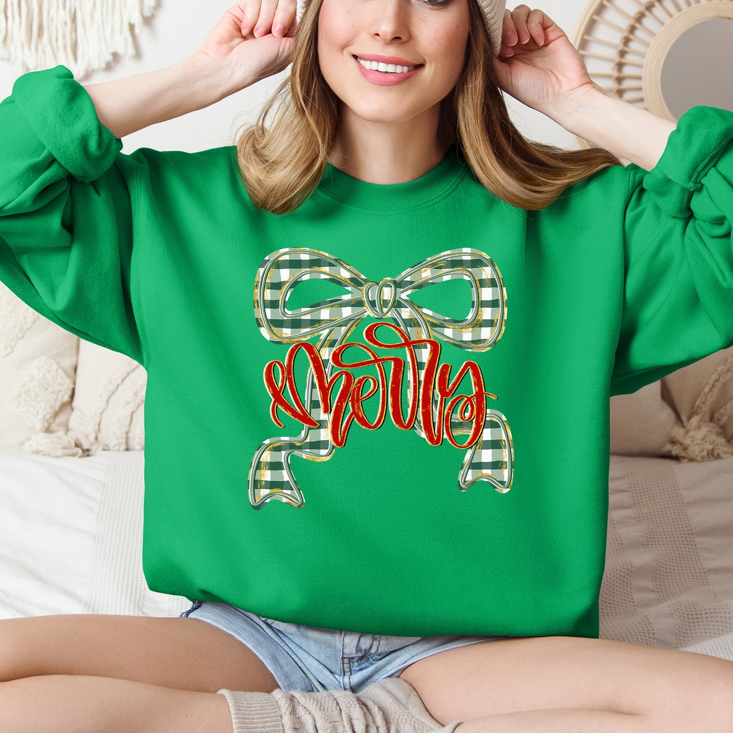 Merry Bow, Christmas Ribbon, Retro, Santa Sweatshirt