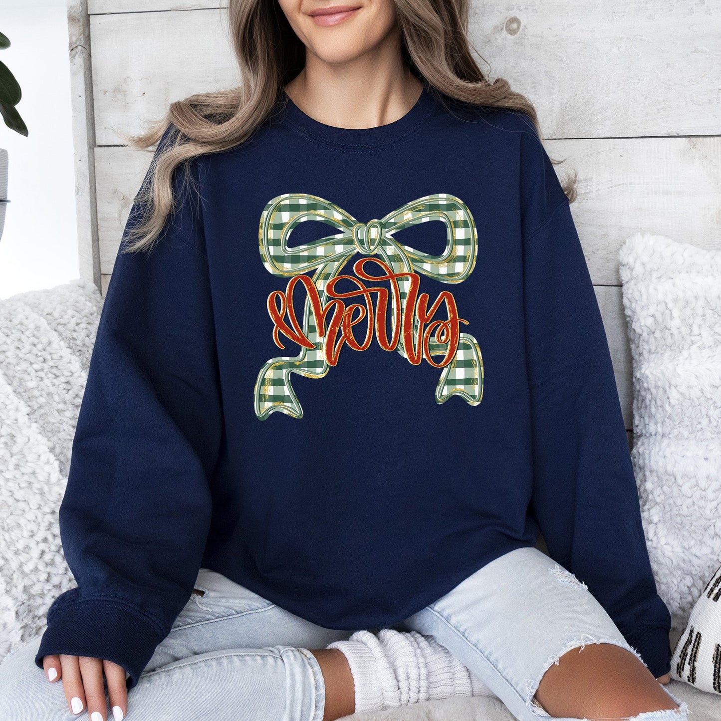 Merry Bow, Christmas Ribbon, Retro, Santa Sweatshirt