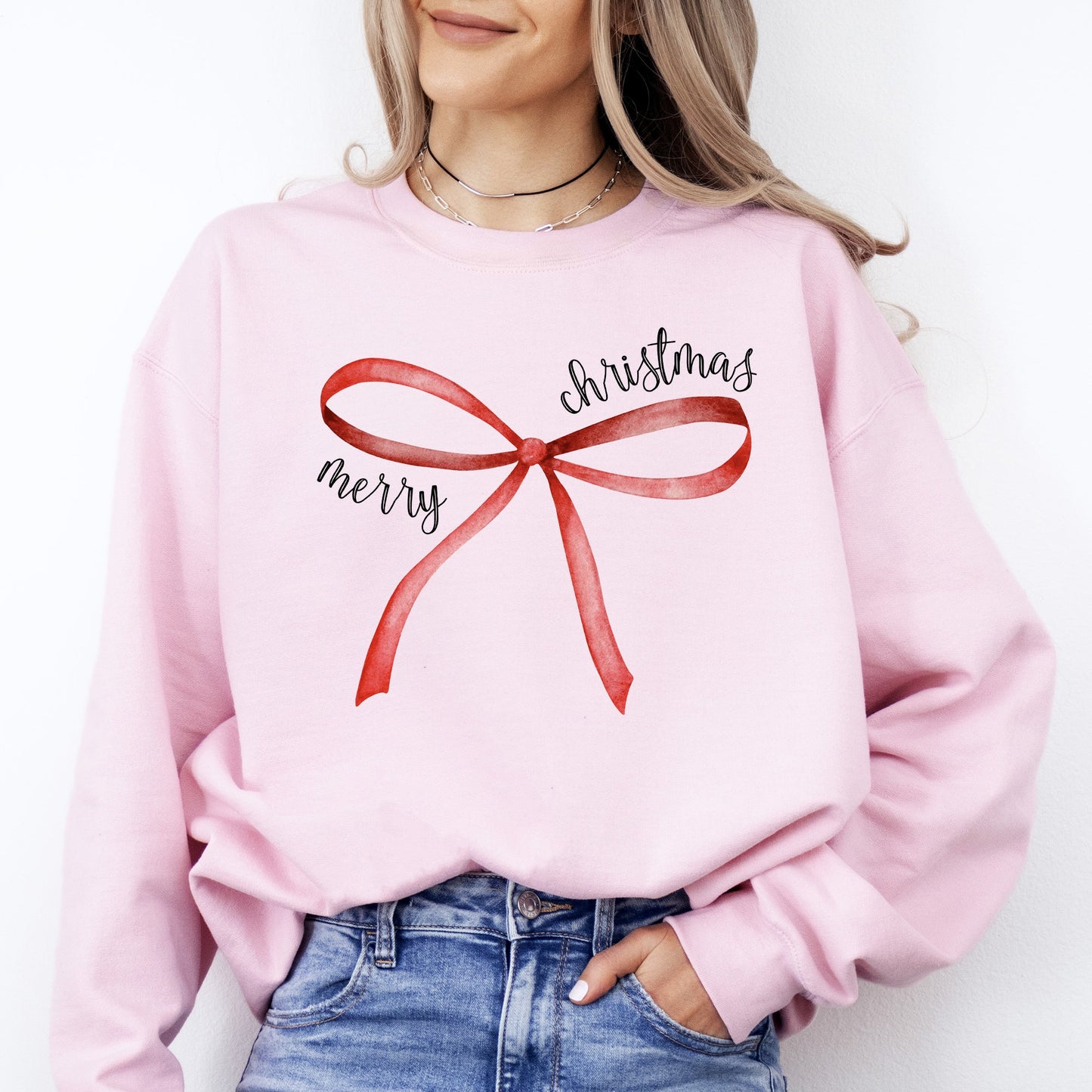 Merry Christmas Bow, Coquette, Cutesy, Santa, Classic, Girly Sweatshirt