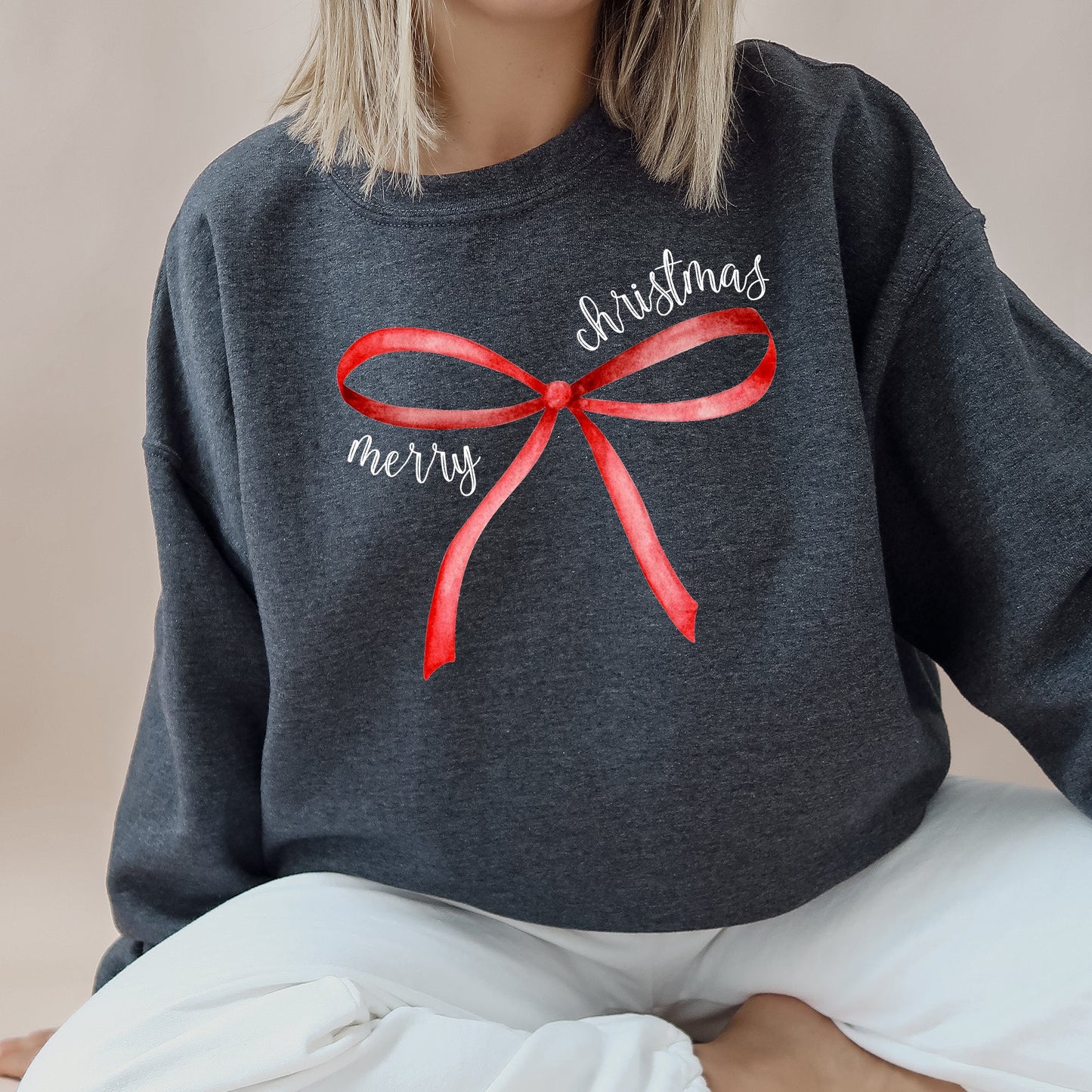 Merry Christmas Bow, Coquette, Cutesy, Santa, Classic, Girly Sweatshirt
