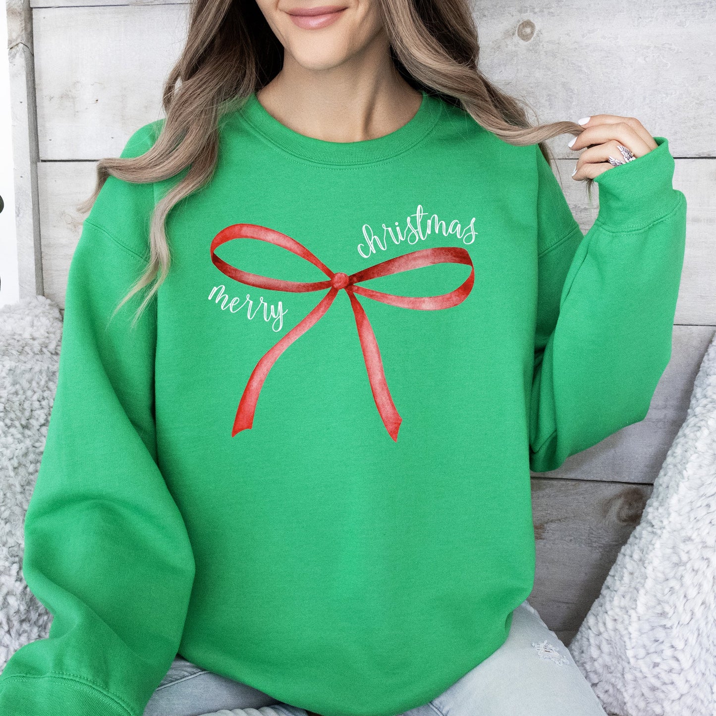 Merry Christmas Bow, Coquette, Cutesy, Santa, Classic, Girly Sweatshirt