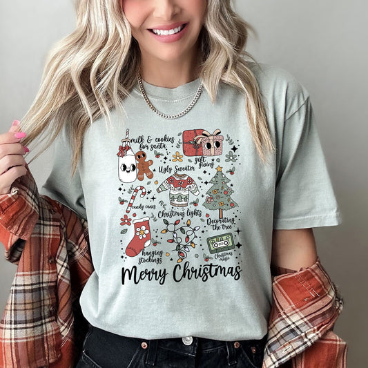 Merry Christmas Doodles, Cute, Santa, Stockings, Tree, Retro, Comfort Colors Tshirt