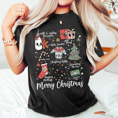 Merry Christmas Doodles, Cute, Santa, Stockings, Tree, Retro, Comfort Colors Tshirt