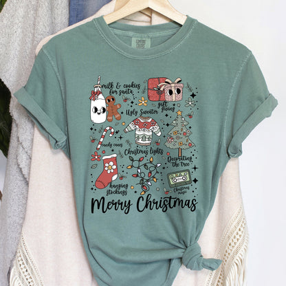 Merry Christmas Doodles, Cute, Santa, Stockings, Tree, Retro, Comfort Colors Tshirt