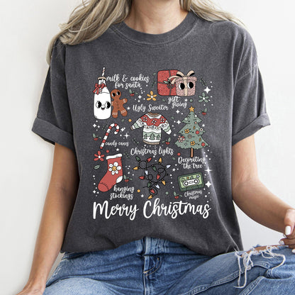 Merry Christmas Doodles, Cute, Santa, Stockings, Tree, Retro, Comfort Colors Tshirt