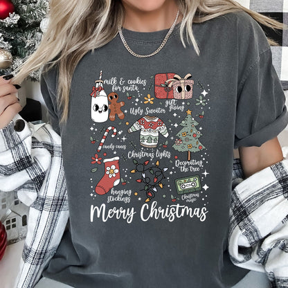 Merry Christmas Doodles, Cute, Santa, Stockings, Tree, Retro, Comfort Colors Tshirt