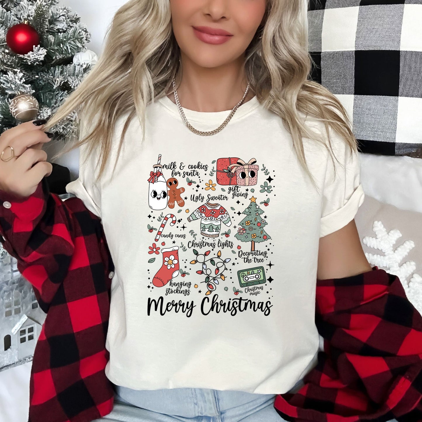 Merry Christmas Doodles, Cute, Santa, Stockings, Tree, Retro Super Soft Tees