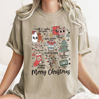 Merry Christmas Doodles, Cute, Santa, Stockings, Tree, Retro, Comfort Colors Tshirt