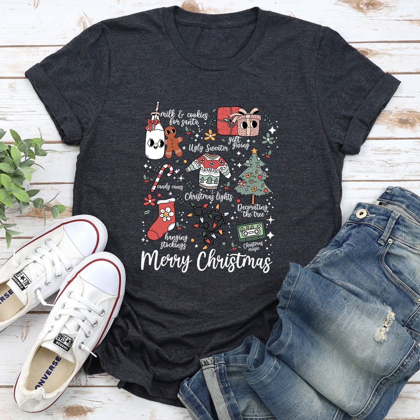 Merry Christmas Doodles, Cute, Santa, Stockings, Tree, Retro Super Soft Tees