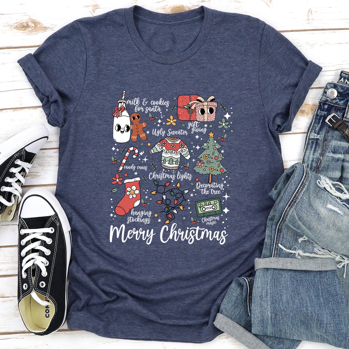 Merry Christmas Doodles, Cute, Santa, Stockings, Tree, Retro Super Soft Tees