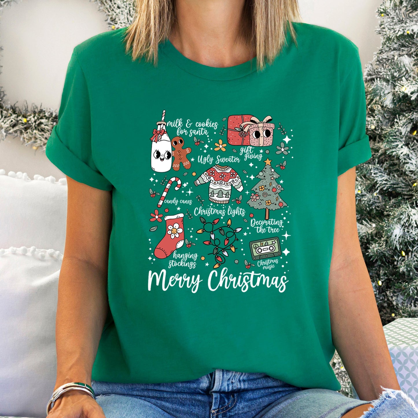 Merry Christmas Doodles, Cute, Santa, Stockings, Tree, Retro Super Soft Tees