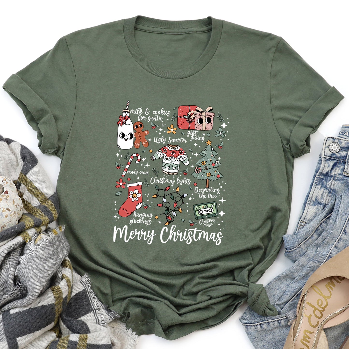 Merry Christmas Doodles, Cute, Santa, Stockings, Tree, Retro Super Soft Tees