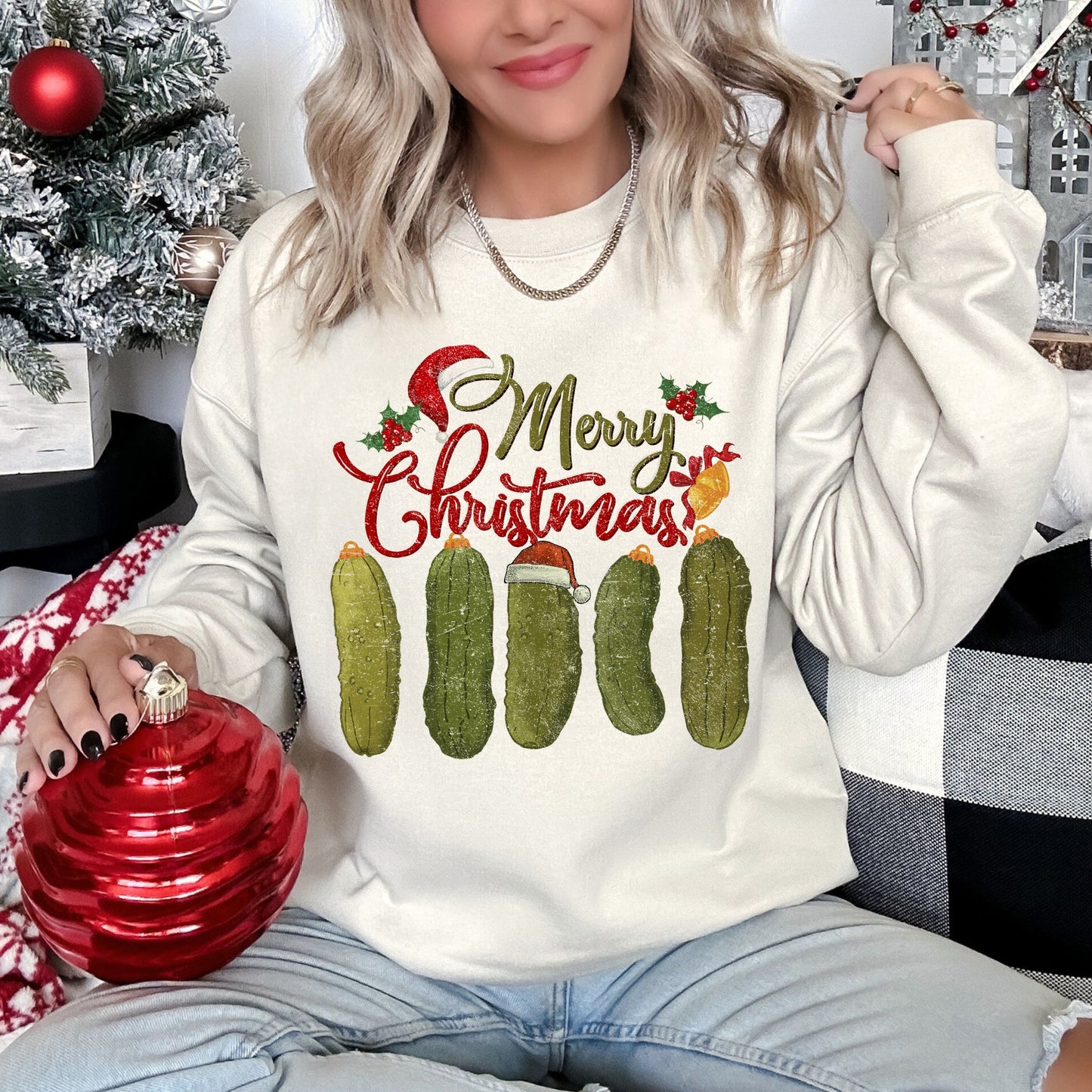 Merry Christmas Pickles, Classic, Retro, Vintage Sweatshirt