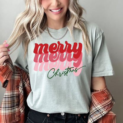 Merry Christmas Retro Text, Comfort Colors Tshirt
