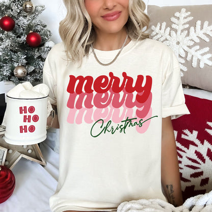 Merry Christmas Retro Text, Comfort Colors Tshirt