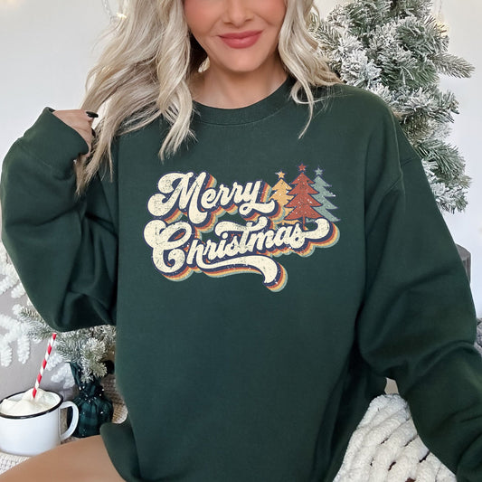 Merry Christmas, Retro Trees Sweatshirt