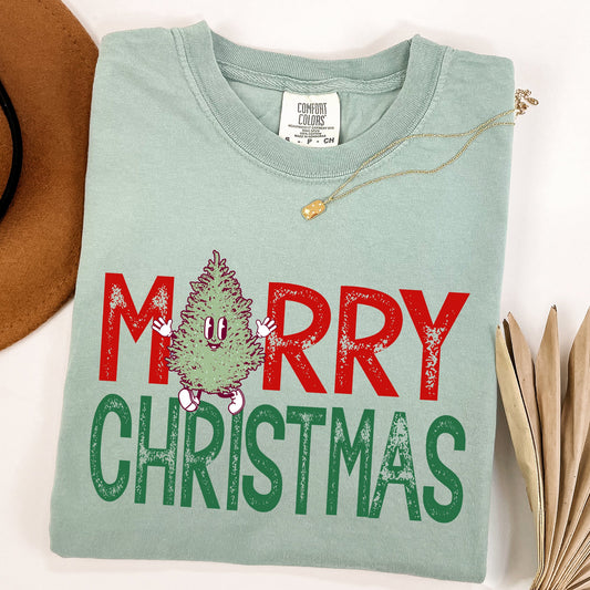 Merry Christmas Tree, Funny, Cute, Vintage, Retro, Winter, Santa, Xmas Tshirt Comfort Colors T-Shirt