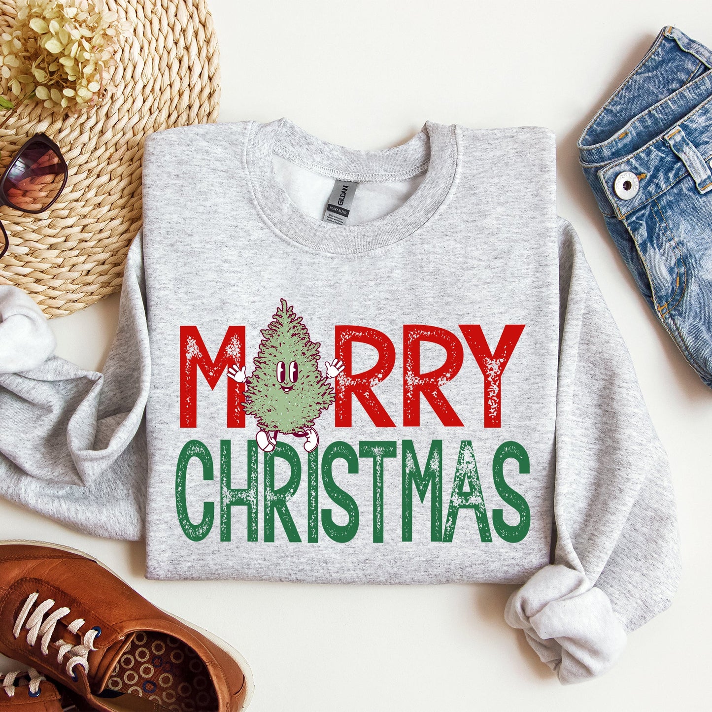 Merry Christmas Tree, Funny, Cute, Vintage, Retro, Winter, Santa, Xmas Sweatshirt
