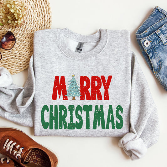 Merry Christmas Tree, Vintage, Retro, Winter, Santa, Xmas Sweatshirt