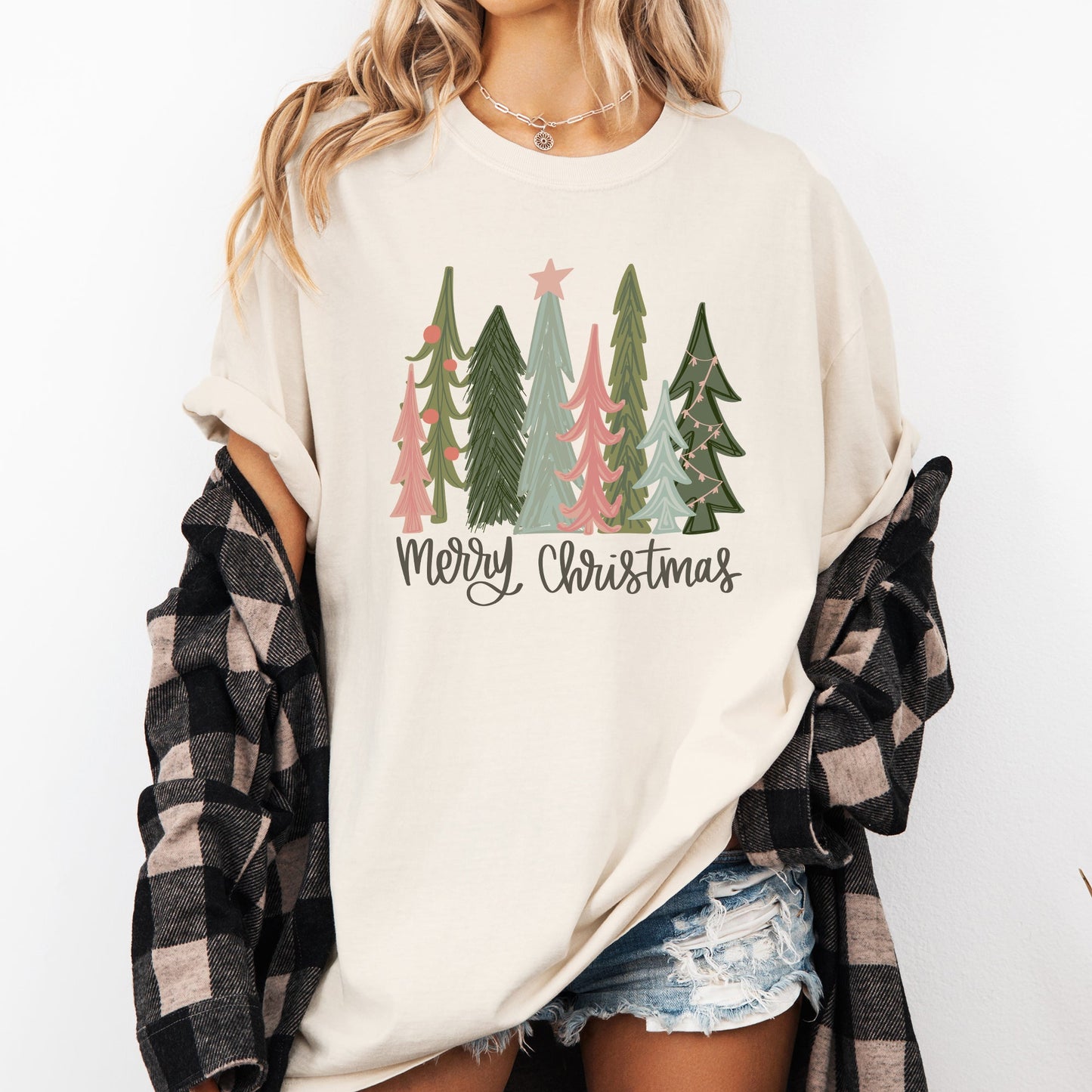 Merry Christmas Trees, Festive, Winter, Snow, Santa, Xmas Tshirt Comfort Colors T-Shirt