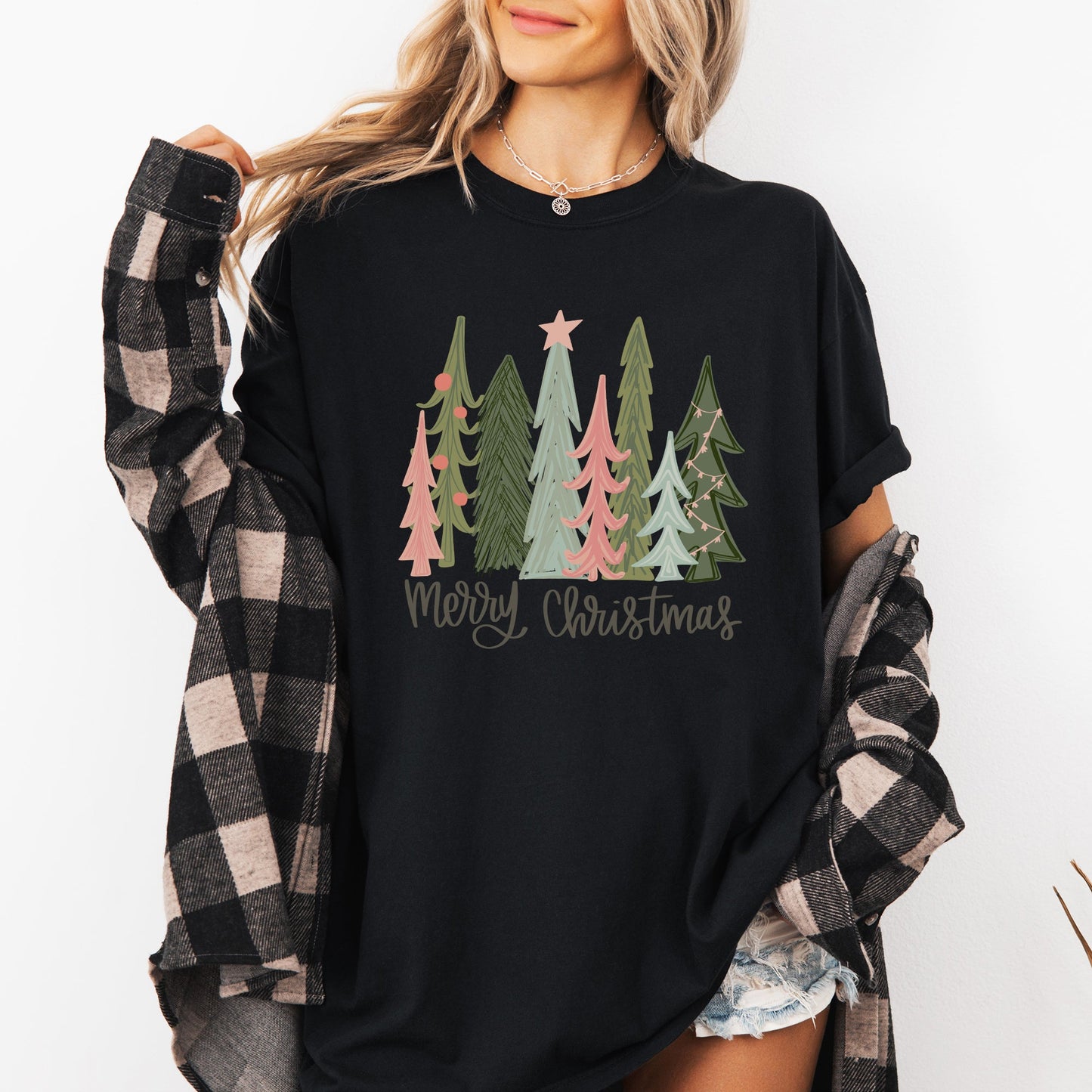 Merry Christmas Trees, Festive, Winter, Snow, Santa, Xmas Tshirt Comfort Colors T-Shirt