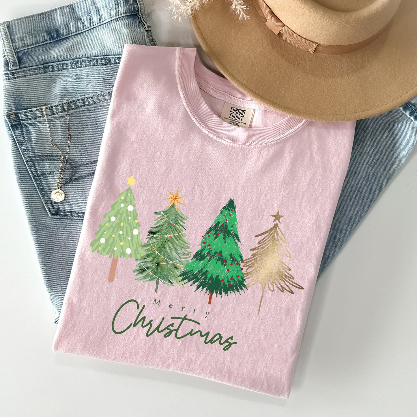 Merry Christmas Trees, Minimalist, Classic, Winter, Santa, Xmas Tshirt Comfort Colors T-Shirt