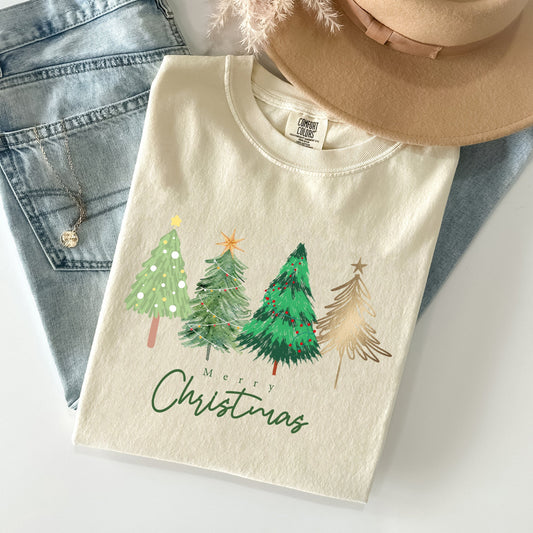 Merry Christmas Trees, Minimalist, Classic, Winter, Santa, Xmas Tshirt Comfort Colors T-Shirt