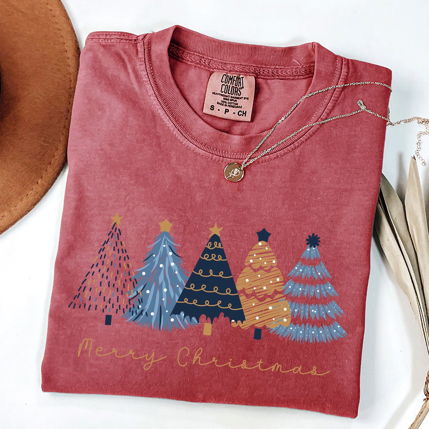 Merry Christmas Trees, Winter, Gold Effect, Snow, Santa, Xmas Tshirt Comfort Colors T-Shirt