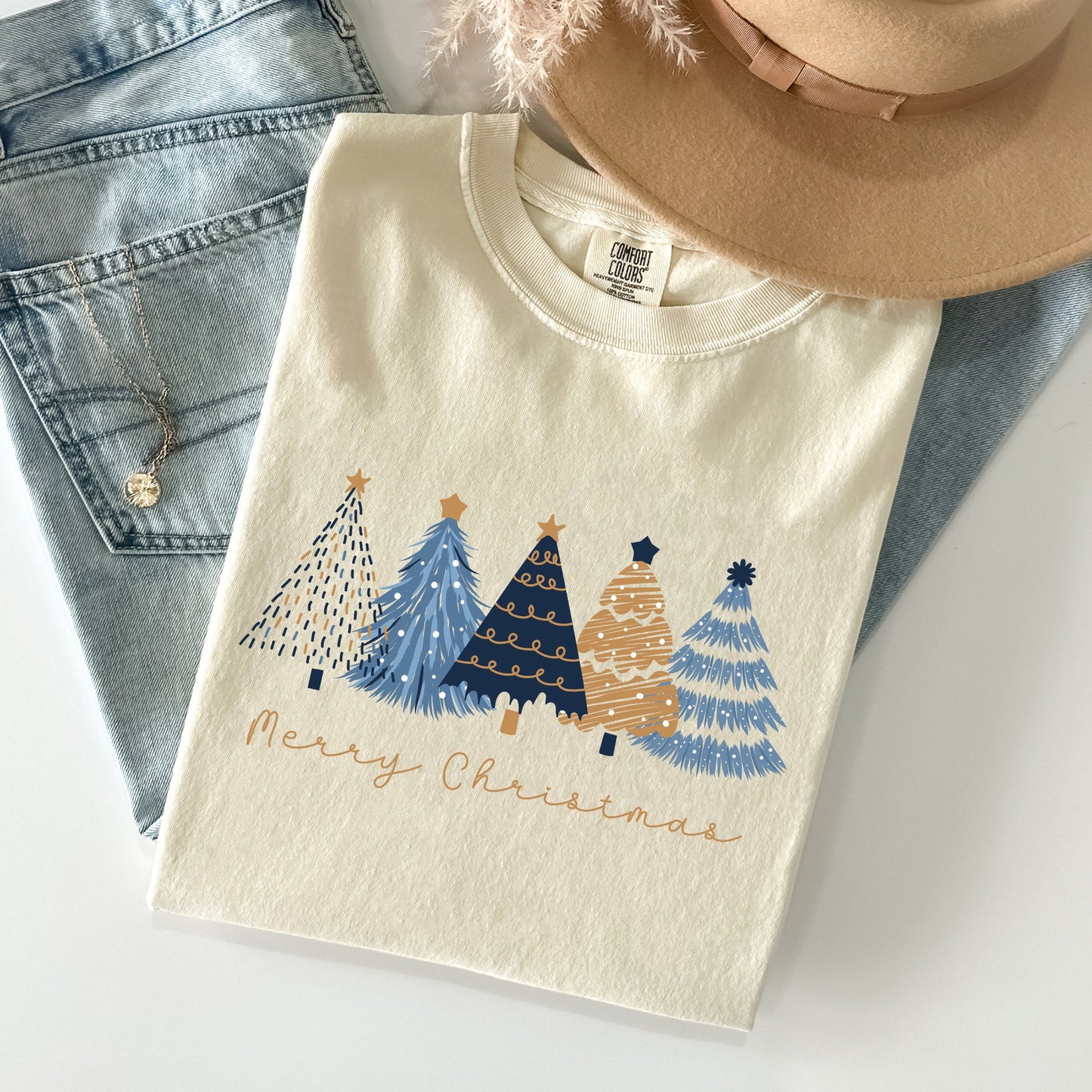 Merry Christmas Trees, Winter, Gold Effect, Snow, Santa, Xmas Tshirt Comfort Colors T-Shirt