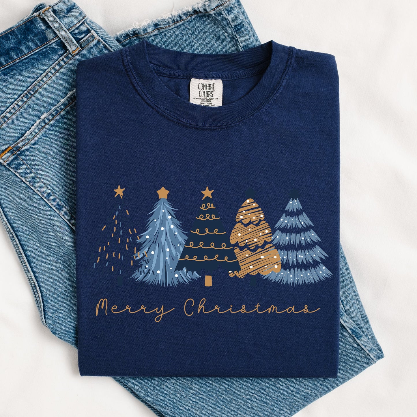 Merry Christmas Trees, Winter, Gold Effect, Snow, Santa, Xmas Tshirt Comfort Colors T-Shirt
