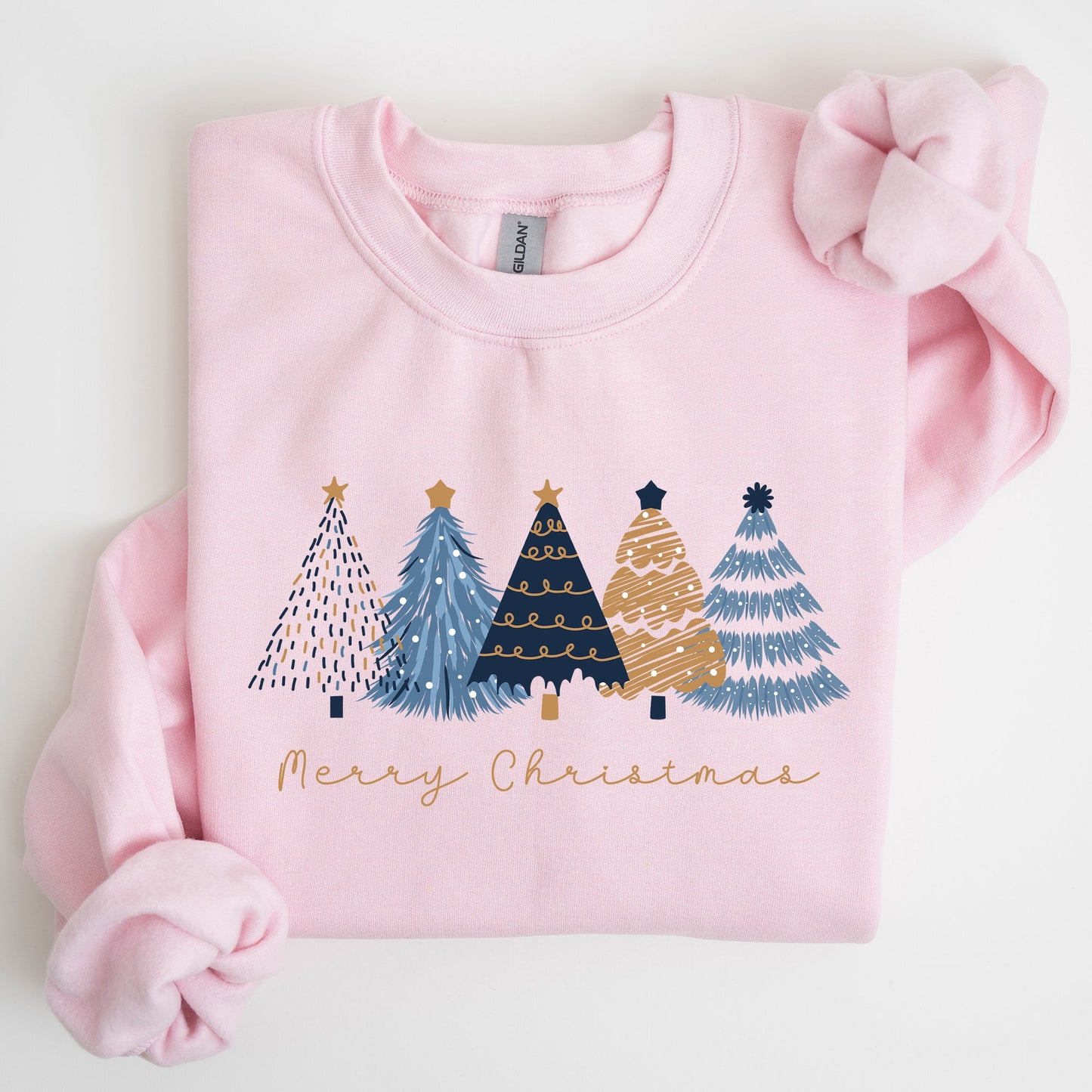 Merry Christmas Trees, Winter, Gold Effect, Snow, Santa, Xmas Sweatshirt