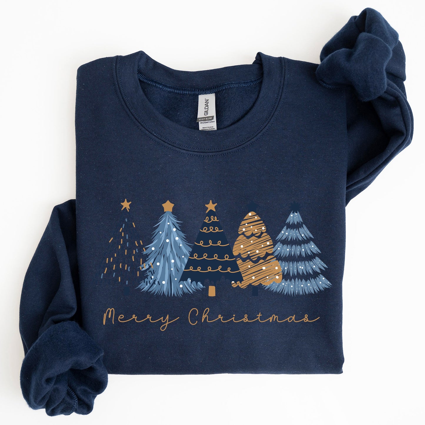 Merry Christmas Trees, Winter, Gold Effect, Snow, Santa, Xmas Sweatshirt