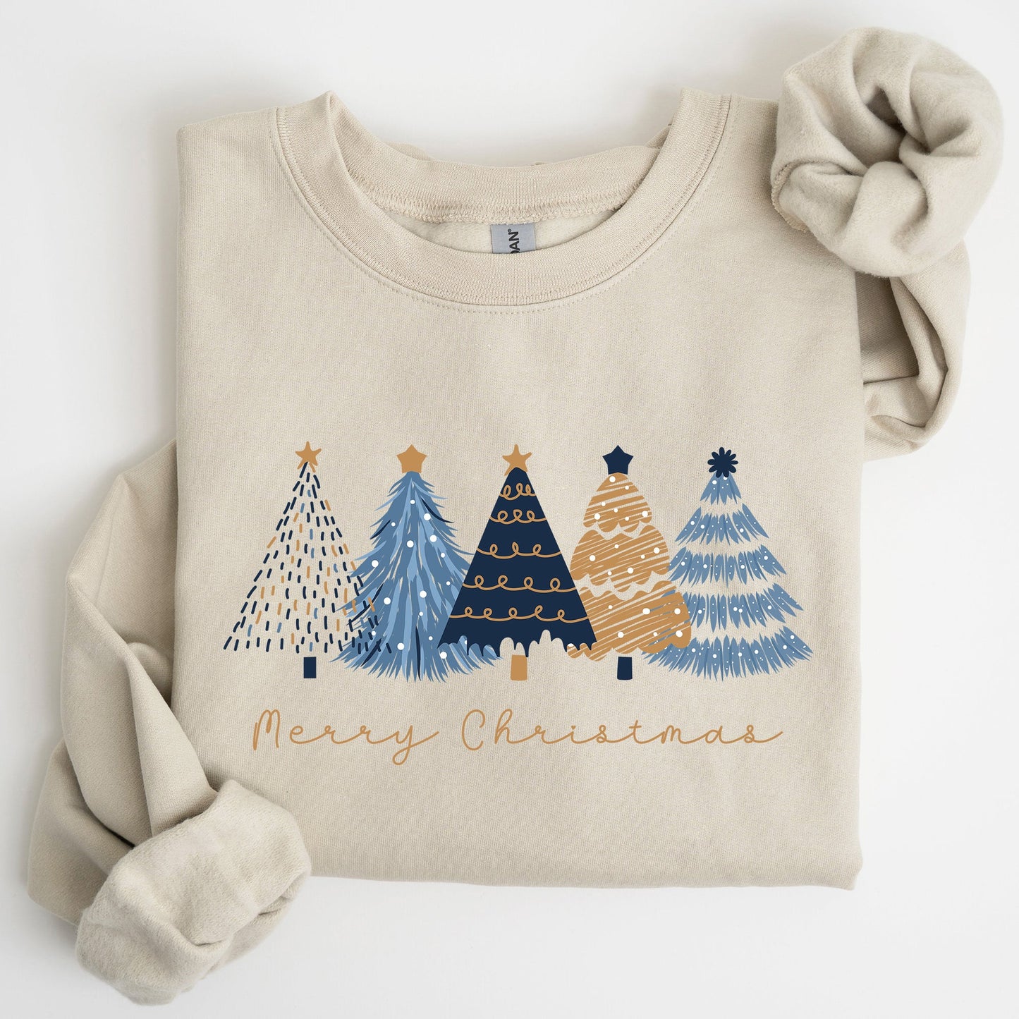 Merry Christmas Trees, Winter, Gold Effect, Snow, Santa, Xmas Sweatshirt