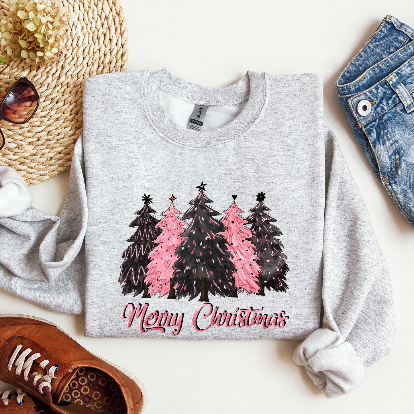 Merry Christmas Trees, Winter, Snow, Santa, Xmas Sweatshirt