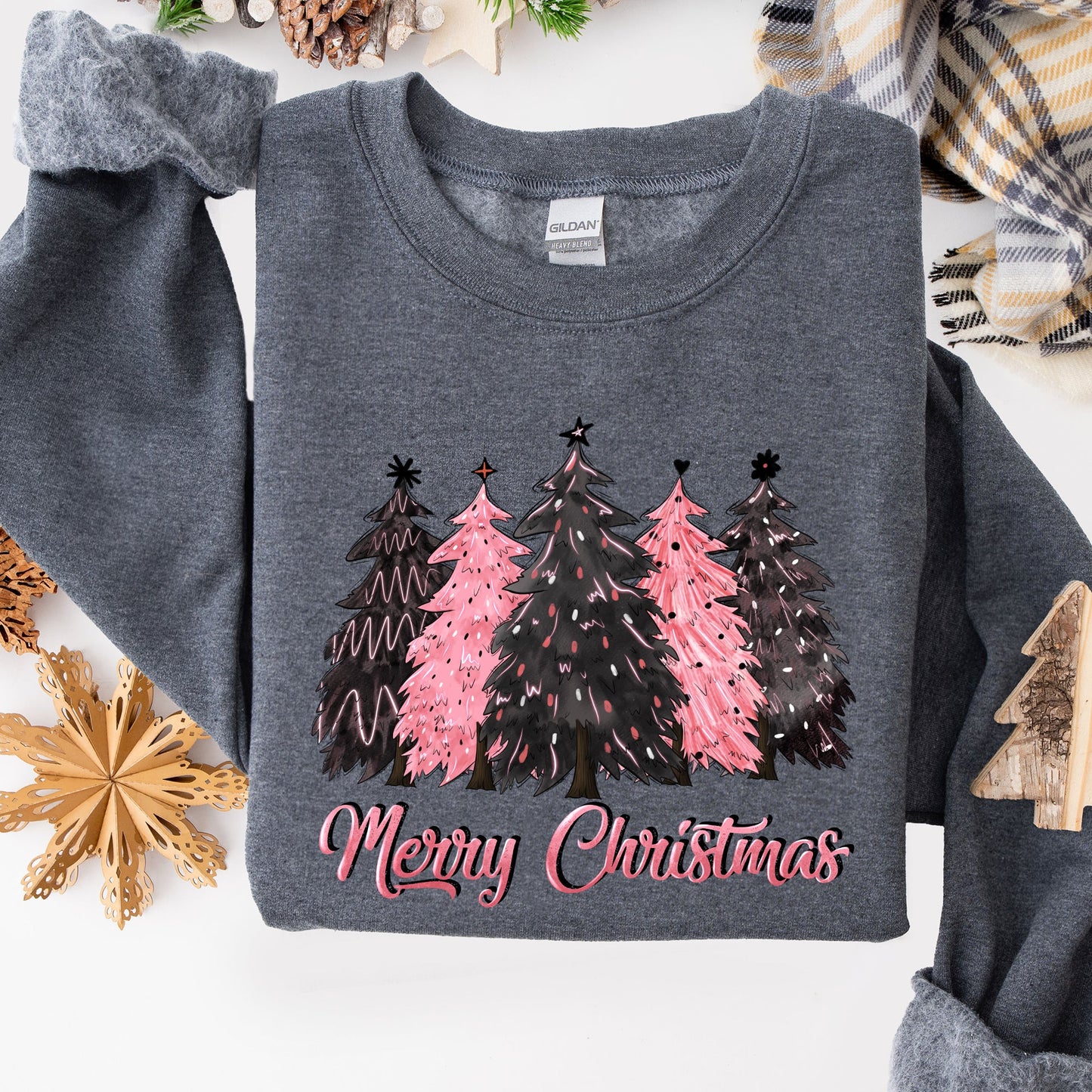 Merry Christmas Trees, Winter, Snow, Santa, Xmas Sweatshirt