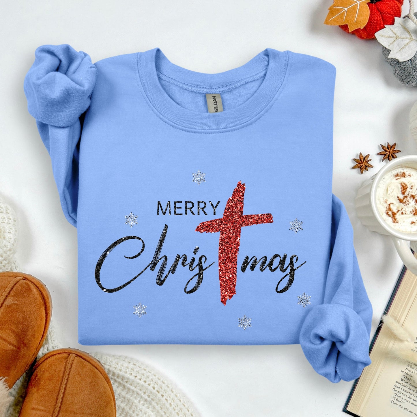 Merry Christmas, Christ, Faux Glitter, Religious, Gospel, Faith Sweatshirt