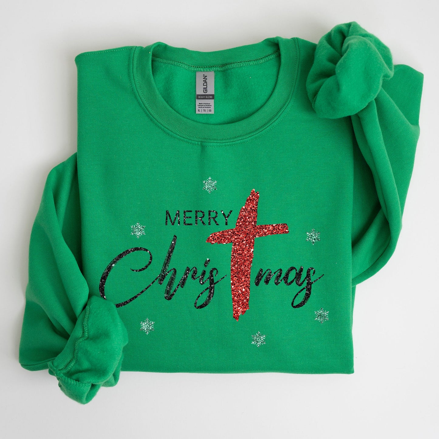 Merry Christmas, Christ, Faux Glitter, Religious, Gospel, Faith Sweatshirt