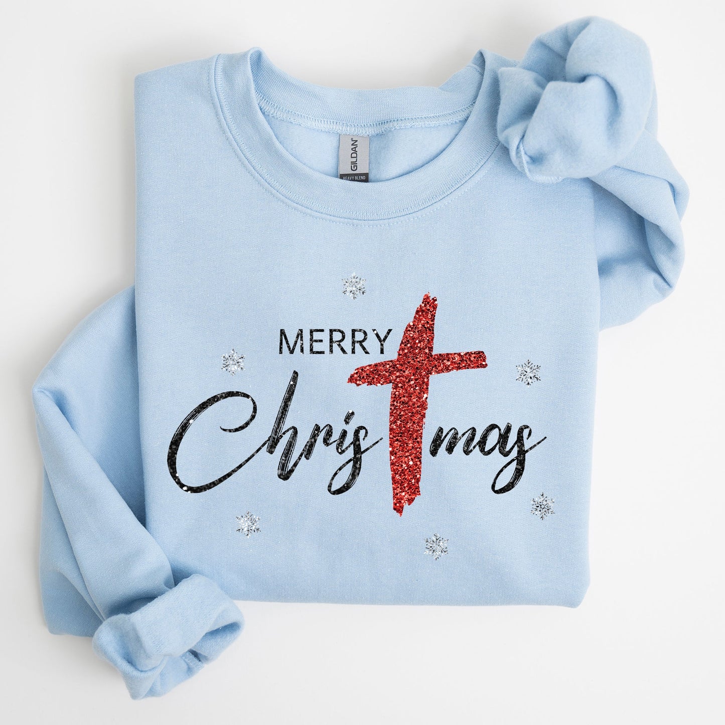 Merry Christmas, Christ, Faux Glitter, Religious, Gospel, Faith Sweatshirt