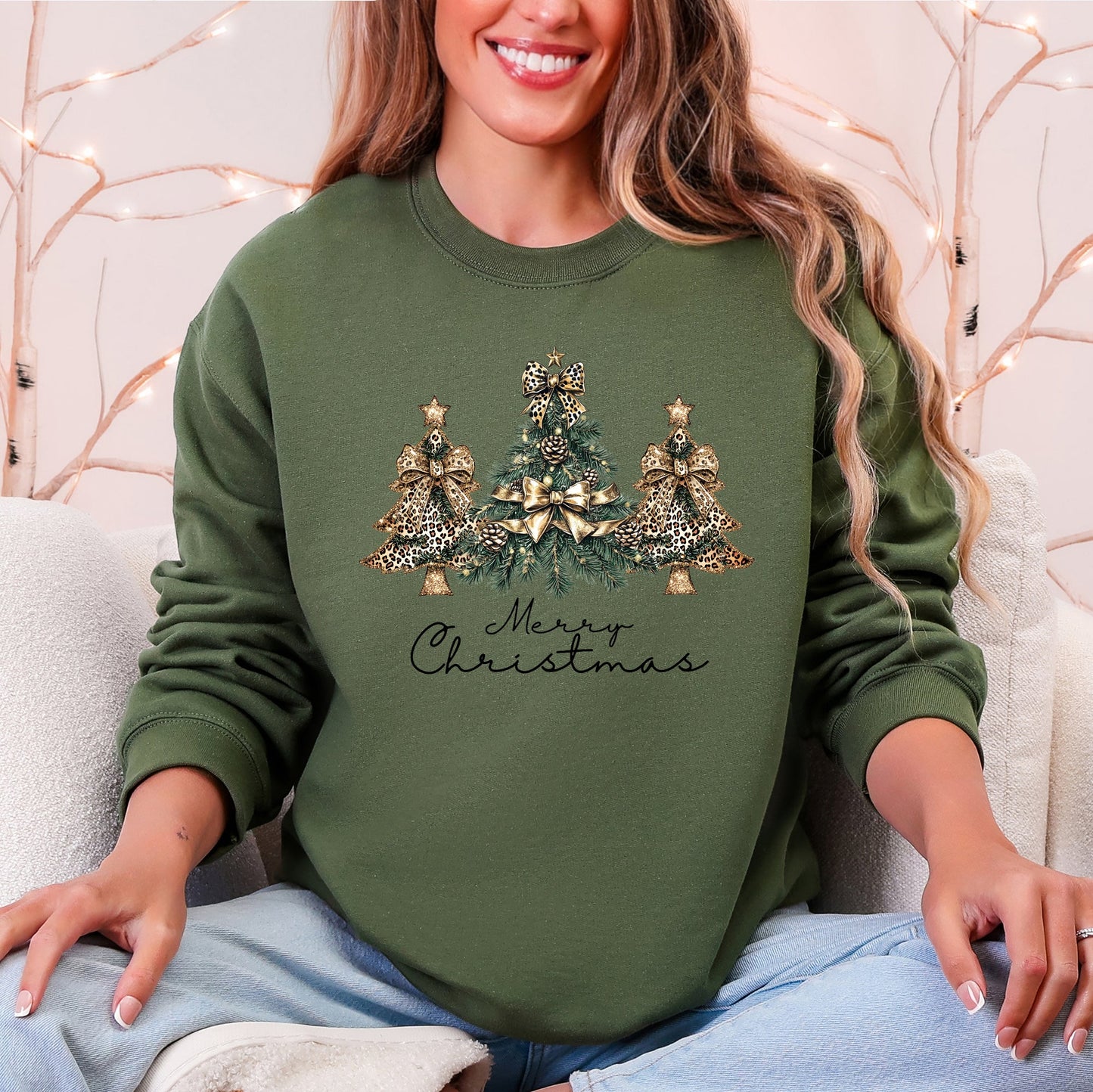Merry Christmas, Christmas Trees Ribbons, Bows Sweatshirt