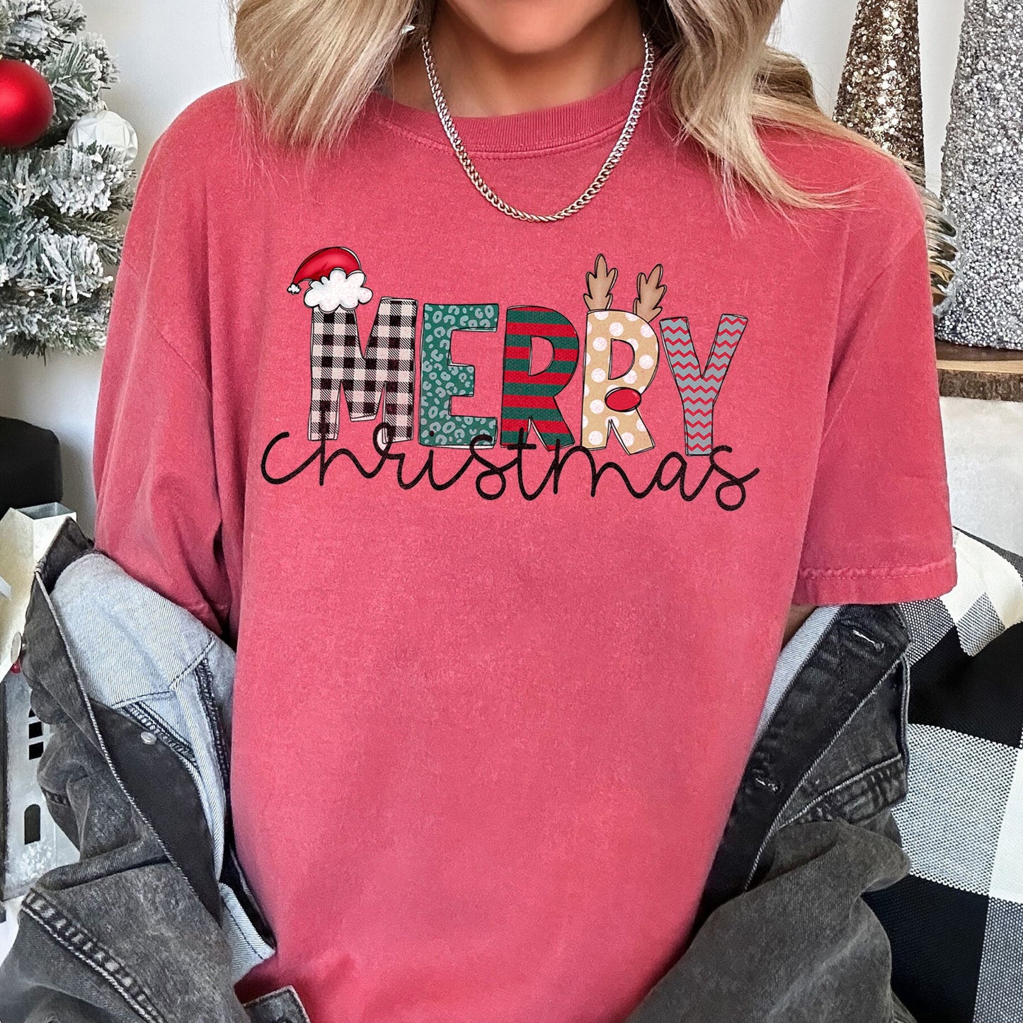 Merry Christmas, Funny Text, Santa , Comfort Colors Tshirt