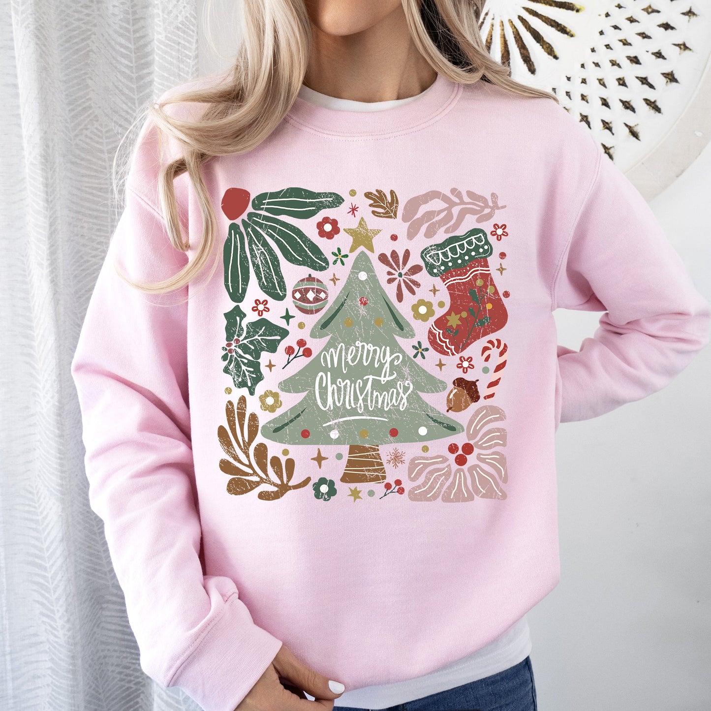 Merry Christmas, Green Floral, Flowers, Xmas Sweatshirt